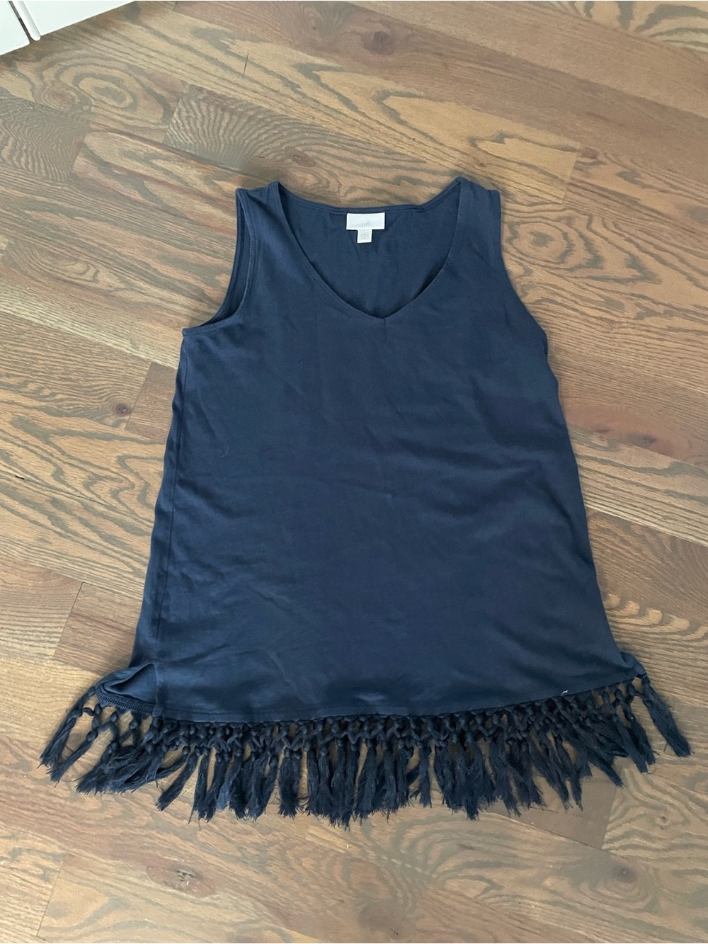 J. Jill Navy Blue V-Neck Tank with Fringe Hem
